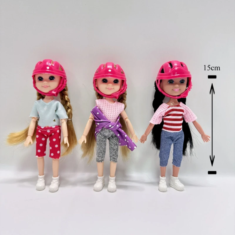 Conjunto de boneca de 3 peças, boneca de menina de 5 polegadas, 15cm de altura com acessórios, série de skate de bicicleta para crianças, casa de brincar