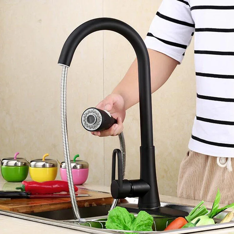 

kitchen cold and hot water faucets mixer blackened pull out sink taps faucet Deck Mounted Brass kitchen faucets