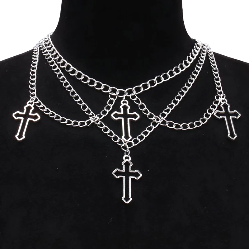 Fashion Gothic Cross Pendant Choker Necklace For Women Cool Hip Hop Vintage Necklaces Gypsy Accessories Jewelry