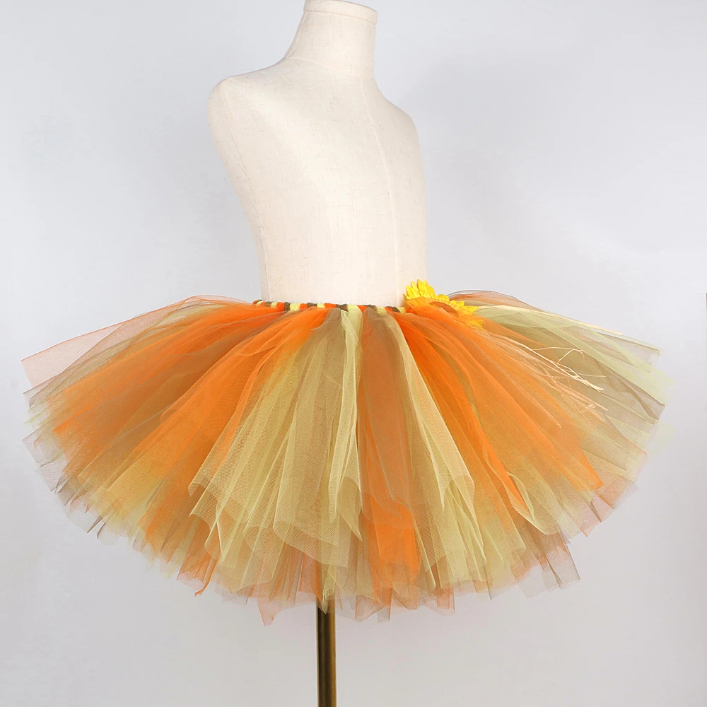 Fall Sunflower Tutu Skirt for Girls Thanksgiving Outfit Kids Scarecrow Halloween Costumes with Witch Hat Children Fluffy Tutus