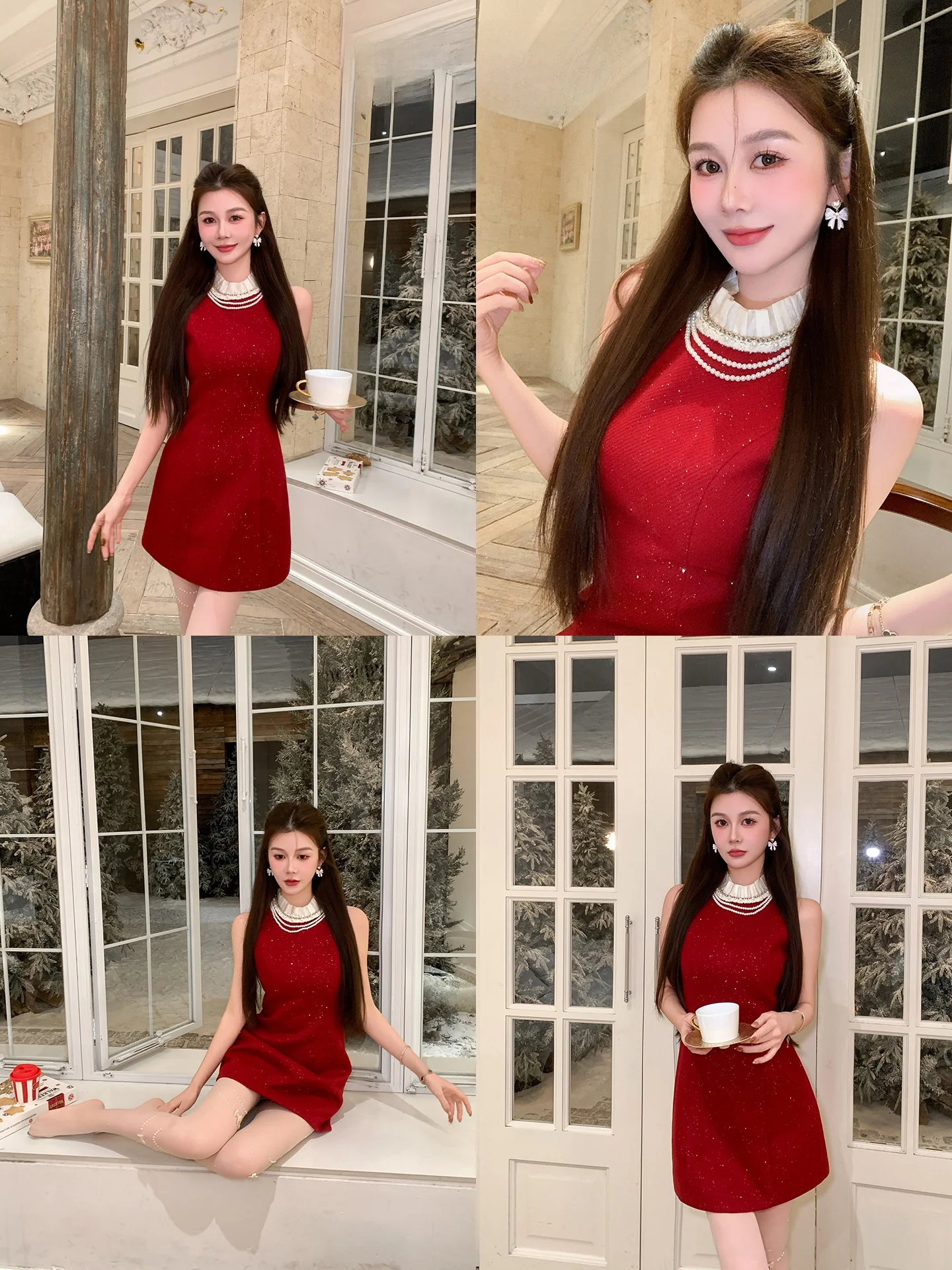 

AZZHEN Вечерний блестящий новогодний жилет Dr Chic, нижнее белье, короткая юбка, роскошное ощущение, круглый вырез, для женщин