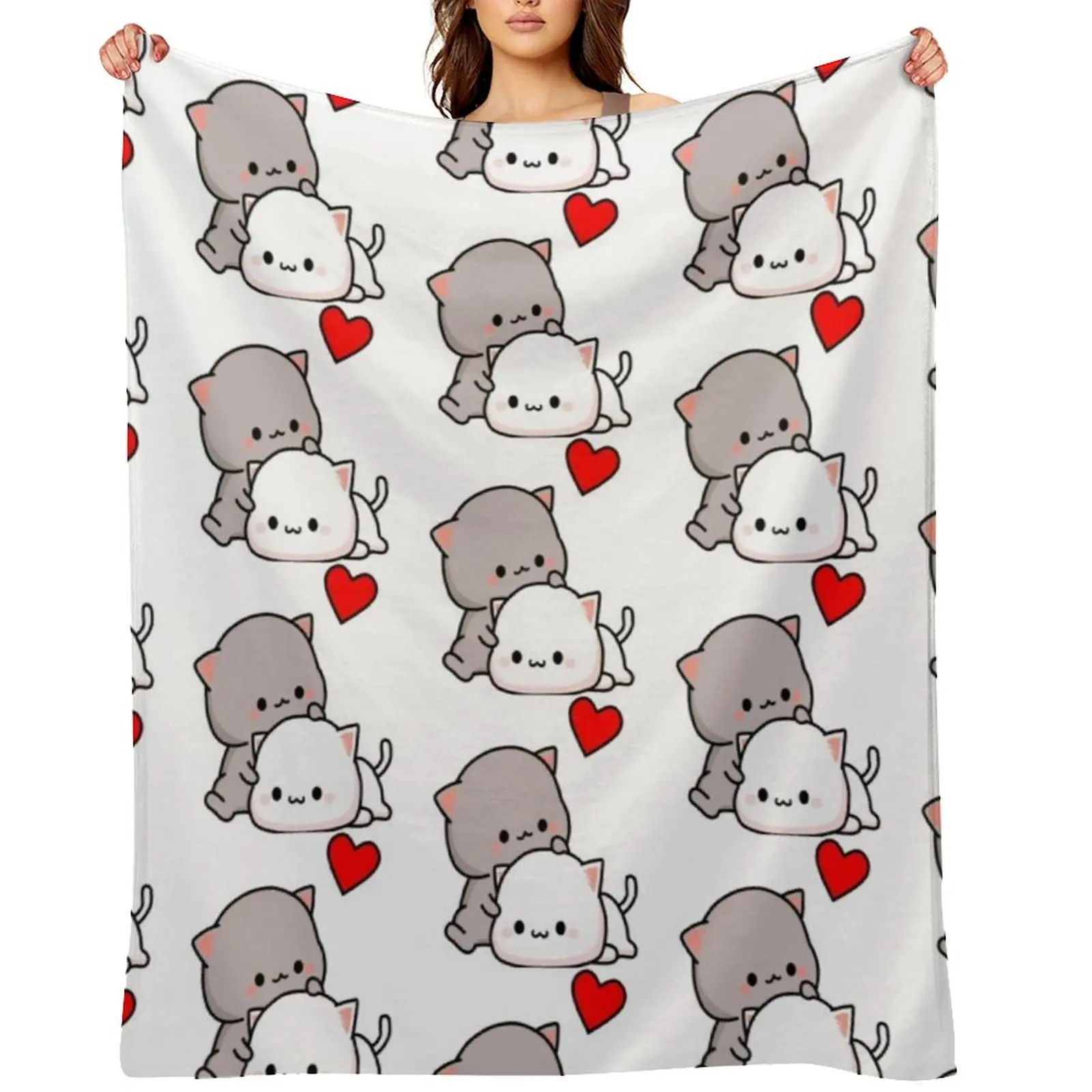 

Mochi Peach Cat Goma Love Is Kind Love Hugs Kisses Valentine Pullover Throw Blanket Plaid Bed covers halloween Flannels Blankets