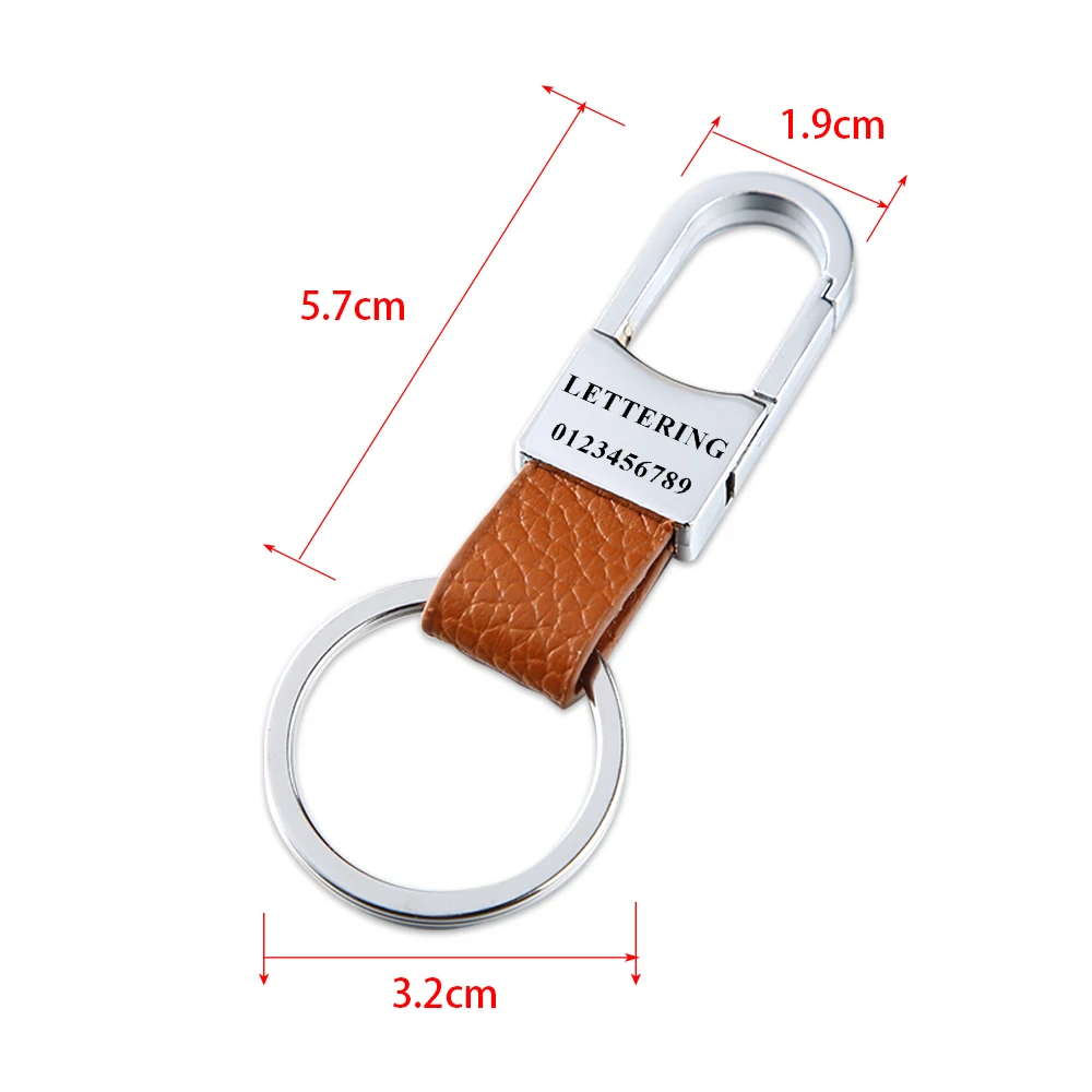 Custom Personalized Telephone Number Keyring Keychain Genuine Leather Men Simple Keychain Keyfob Holder For Car Accessories Gift