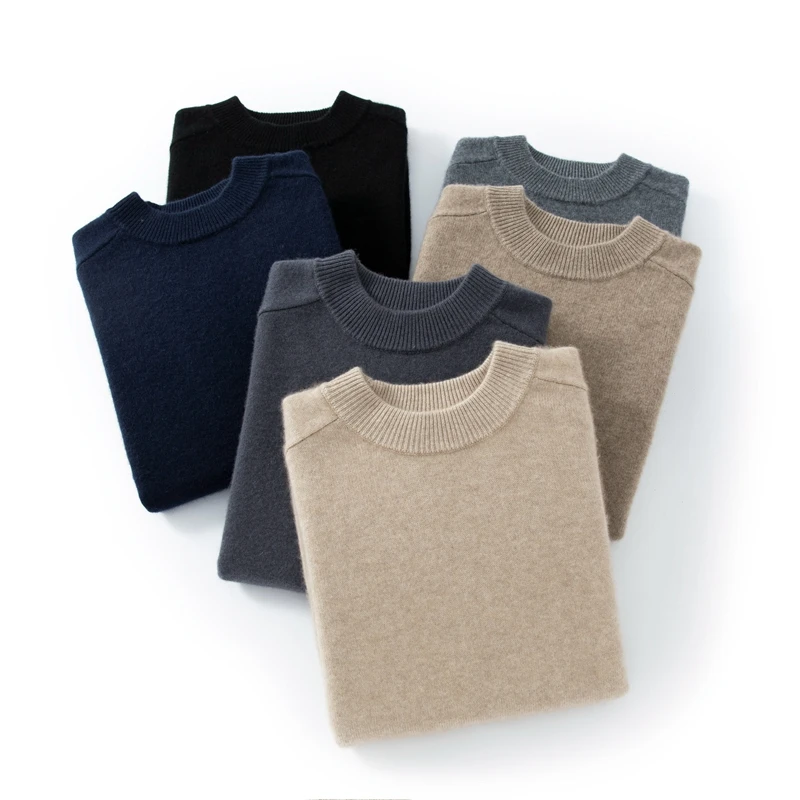 

Men's 100% Goat Cashmere Sweater Autumn Winter Mock Neck Long Sleeve Pullover Smart Casual Thick Warm Cashmere Knitwear