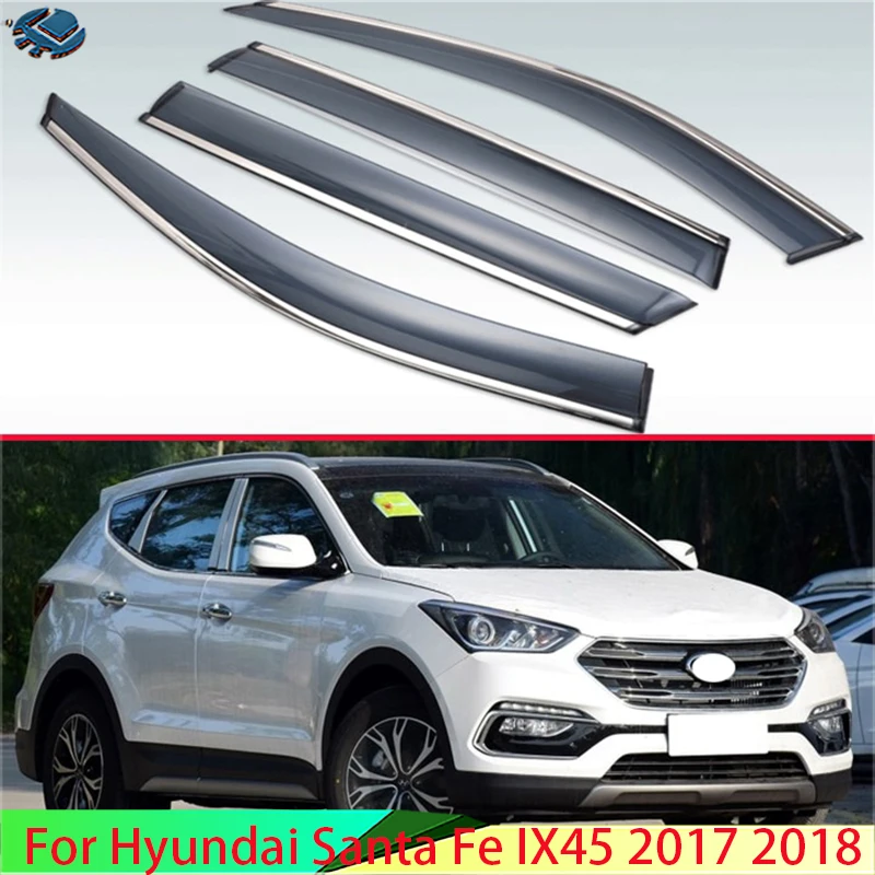 For Hyundai Santa Fe IX45 2017 2018 Plastic Exterior Visor Vent Shades Window Sun Rain Guard Deflector 4pcs