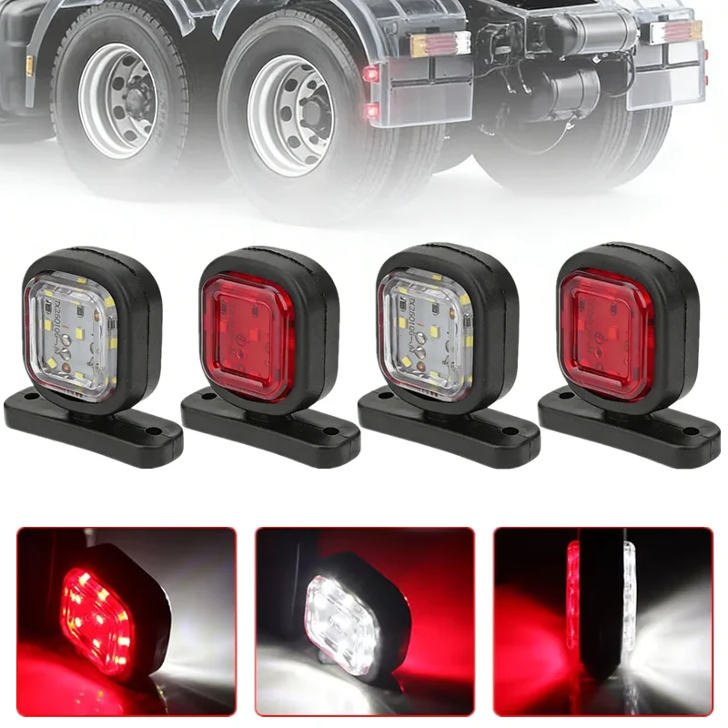 

4PCS LED Light Red White Outline Truck Side Lamp Dual Color LED Lorry Trailer Side Marker Light Lamp Van indicator Lighting
