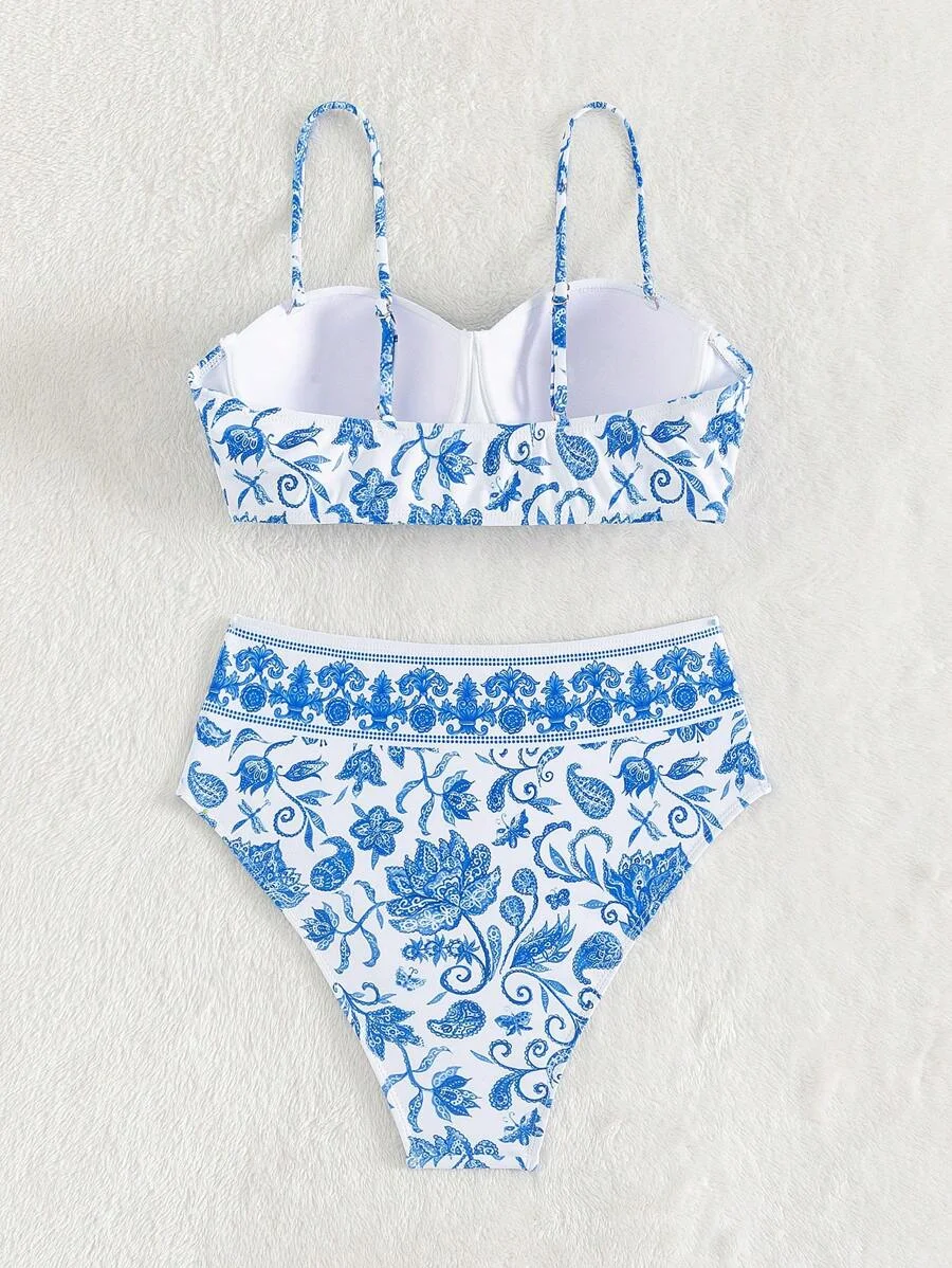 2024 High Waist Bikinis Women Print Push Up Swimsuit Floral Swimwear Female Bathers Bathing Swimming Suit Summer Beachwear