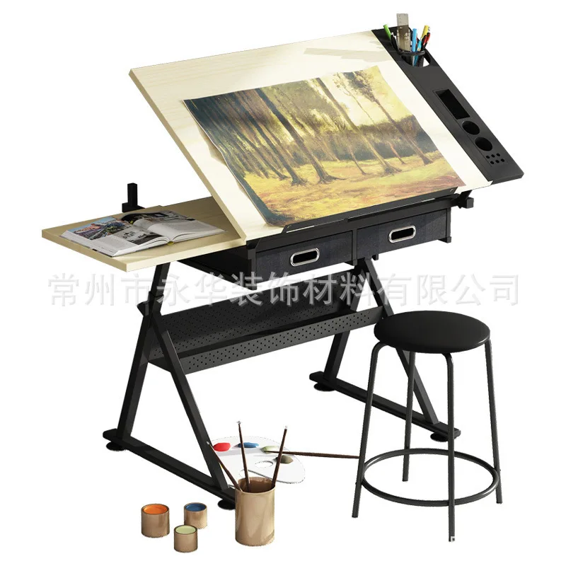 YJQ glass liftable painting table art computer desk workbench table
