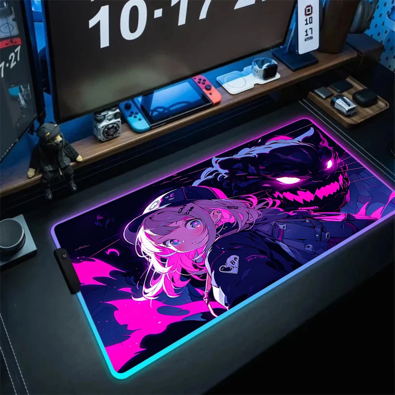 

Большой игровой крутой коврик для мыши Kawaii Девушка и кошка Rgb Аниме Коврик для мыши аксессуары для ПК XL защита для стола коврик для клавиатуры с подсветкой