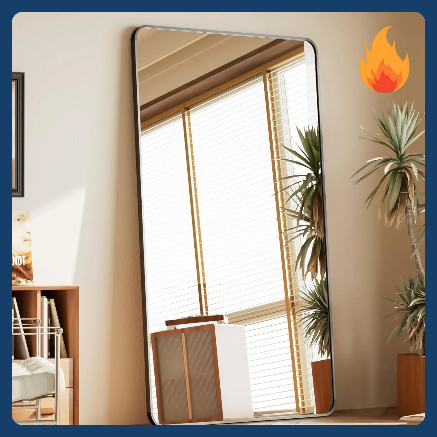 [Vendita calda! ]Specchio nero a figura intera, specchio da pavimento ad angolo arrotondato da 71"x32" da appendere o appoggiarsi al muro, adatto per