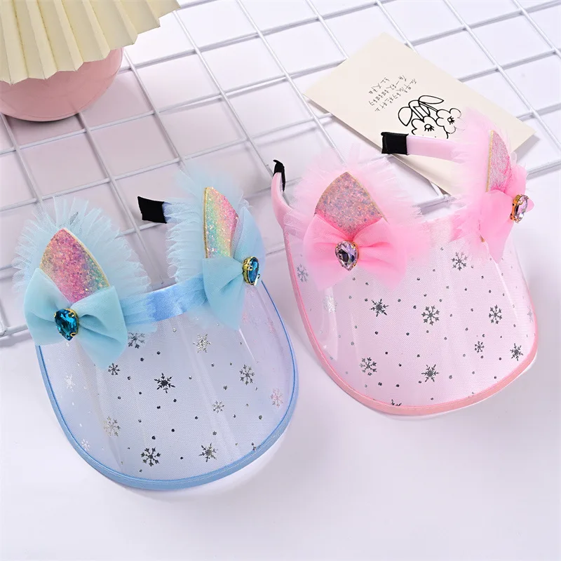 Kids Sun Visor Cap Headwear Lace Bows Summer Beach Girl Empty Top Sun Hat Wide Brim Hat Outdoor Sport Girls Baseball Cap Bonnet