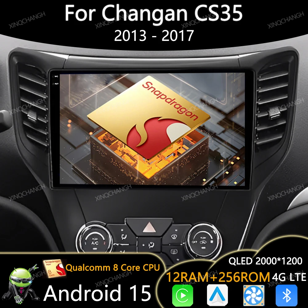 Autoradio Android 15 pour Changan CS35 2013 – 2017, unité principale, lecteur vidéo multimédia, GPS Qualcomm 2DIN QLED 4G, Navigation WIFI BT