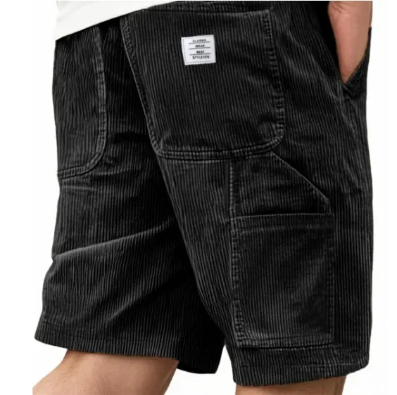 2025 American European New Fashion Men's Solid Color Corduroy Knee Length Shorts Casual Trendy Multi Pocket Sorts Male Summer
