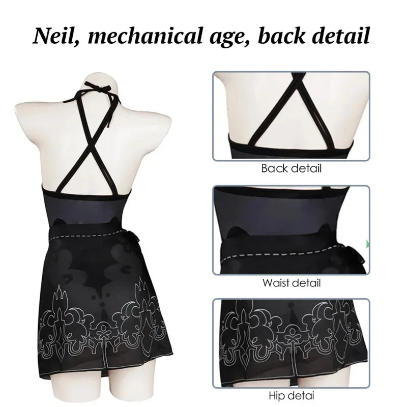 Game NieR Automata 2B Cosplay Costumes Swimsuit Black Slip Dress Summer Skirt Sexy Uniform Yarn Swimwear Girls Adults Full Set