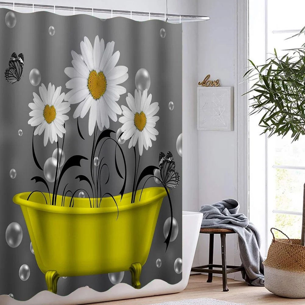 Flower Polyester Waterproof Taupe Fabric Leaves Printed Decorative Tan Floral Shower Curtain