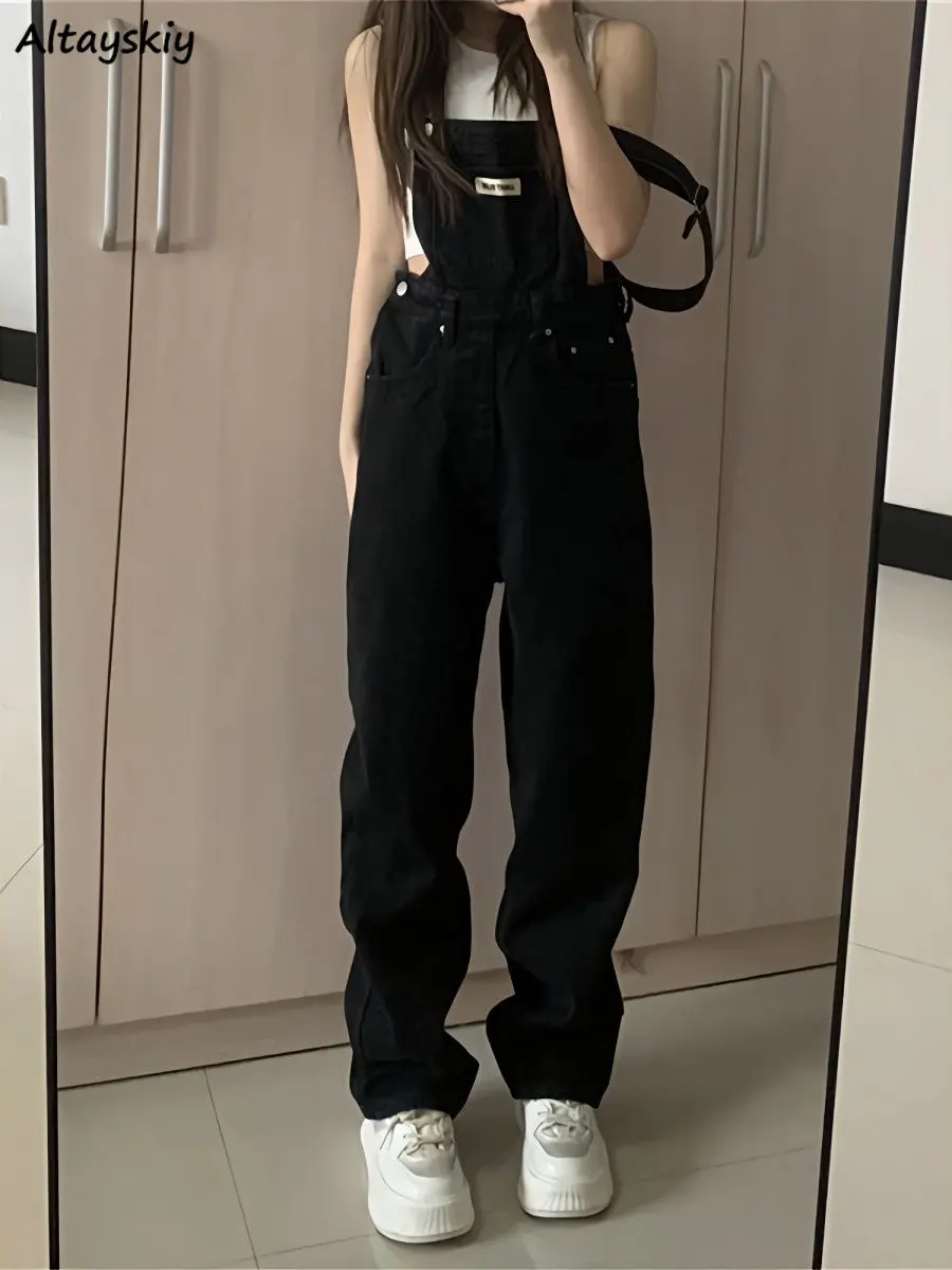 Denim Jumpsuits Women Preppy Style Spring Strap Ulzzang High Street Ins Letter Loose Retro Overalls Chic Girls Popular Harajuku