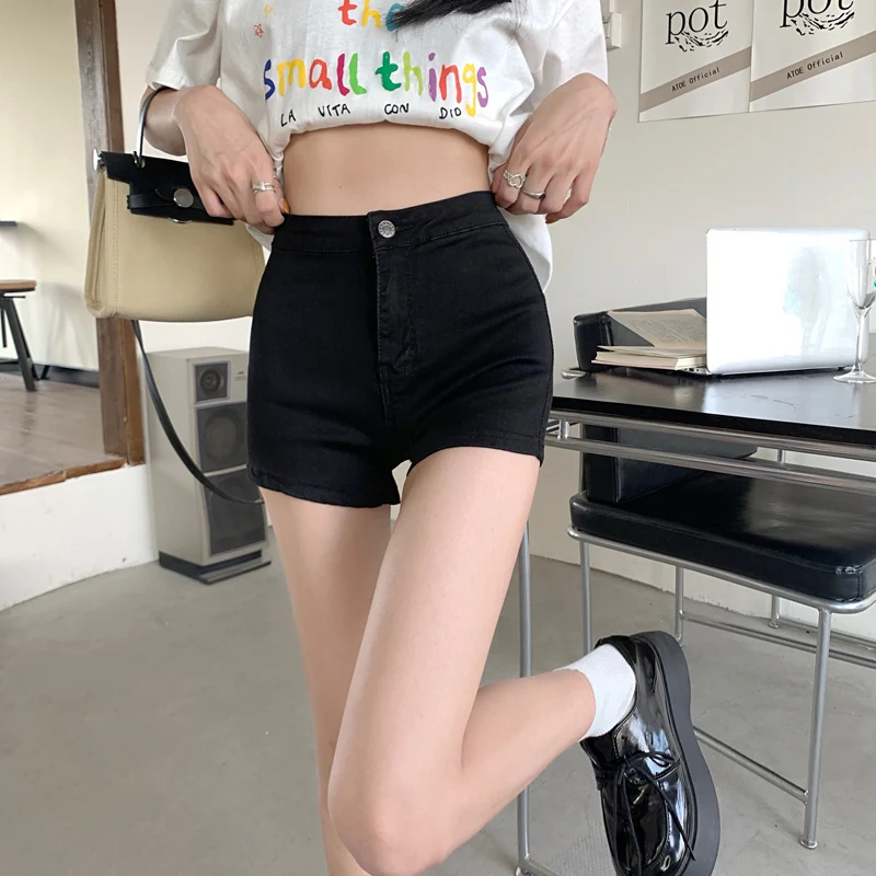 Vita alta Bla Large Size Denim orts Pantaloni da donna dimagranti A-Line Super ort Summer Faion Gamba dritta antirughe