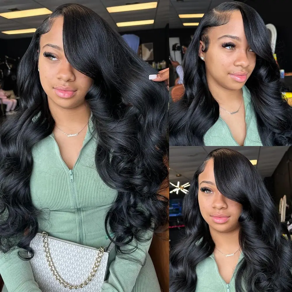 Perruque Lace Front Wig Body Wave naturelle, cheveux humains, pre-plucked, sans colle, densité 180%
