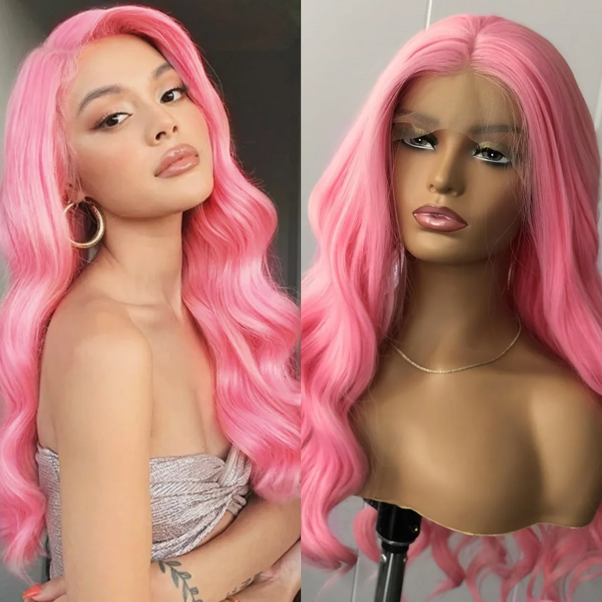 RDY Hot Pink Loose Deep Wave Synthetic Lace Front Wig Glueless Natural Hairline Curly Hair Frontal Wigs for Women Daily Party