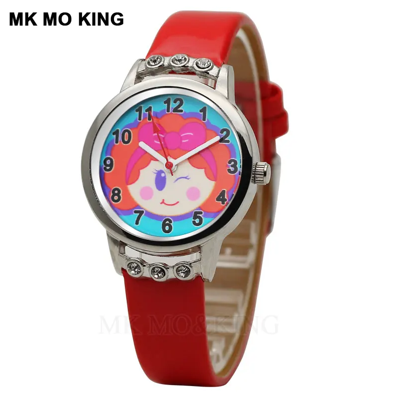 Orologio da polso per bambini di marca di lusso con fiocco orologio al quarzo del fumetto vestito di cristallo di moda orologio da polso sportivo in pelle per bambini regalo di compleanno per bambini