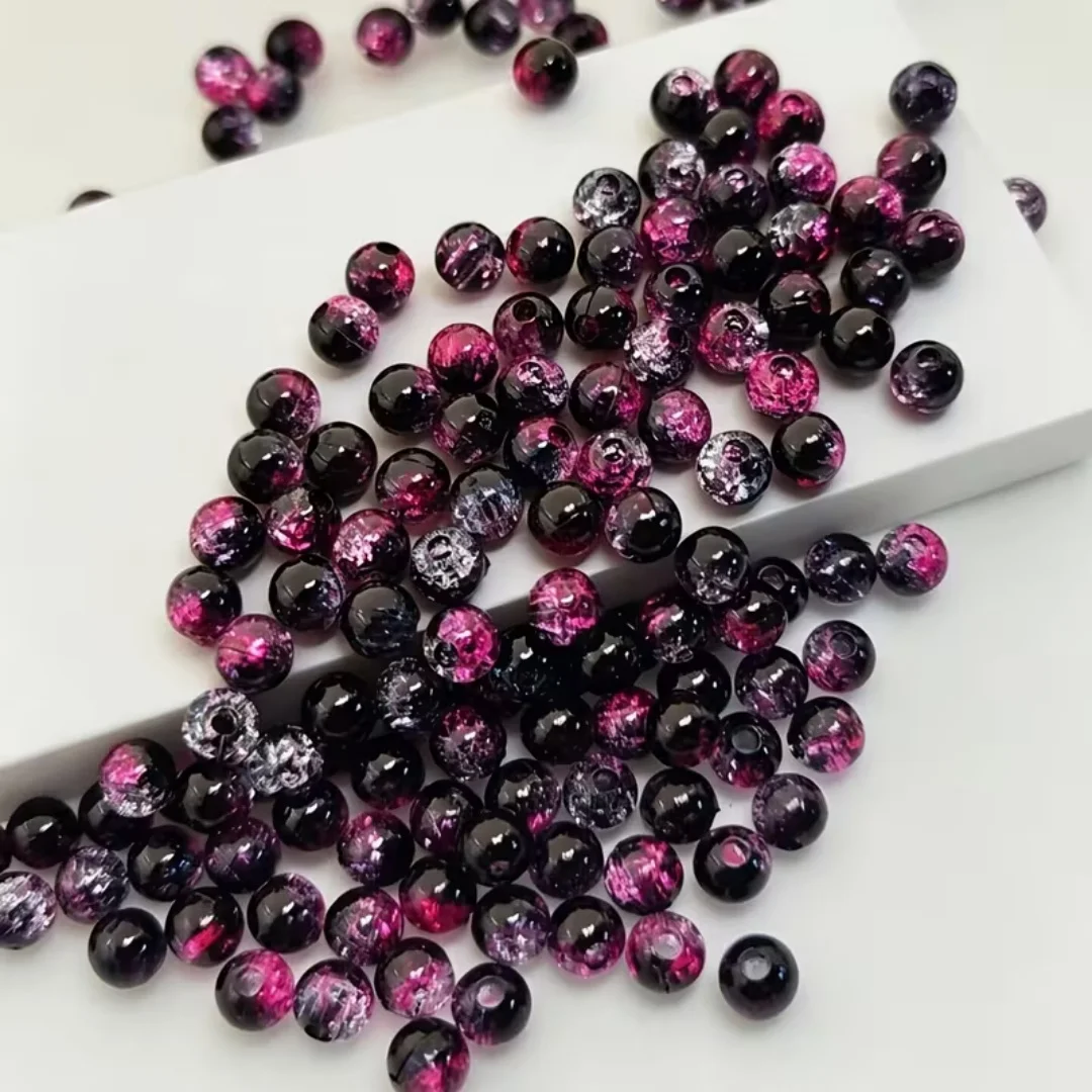 8mm Black, Rose Red Dual Tone Gradient, Cracked Beads, Acrylic Beads, DIY Jewelry, Ornaments, Pendants, Decorative Beads, Holida image 3