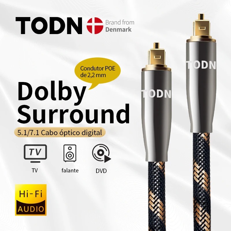 Cabo de áudio óptico digital Toslink, 1m, 2m, 3m, 10m, 15m, para hi-fi, dvd, tv