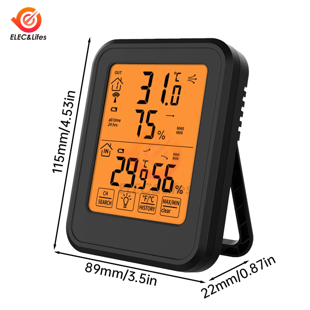 Electronic Indoor Outdoor Temperature And Humidity Meter Waterproof Intelligent Touch Screen Thermometer Hygrometer With Bracket