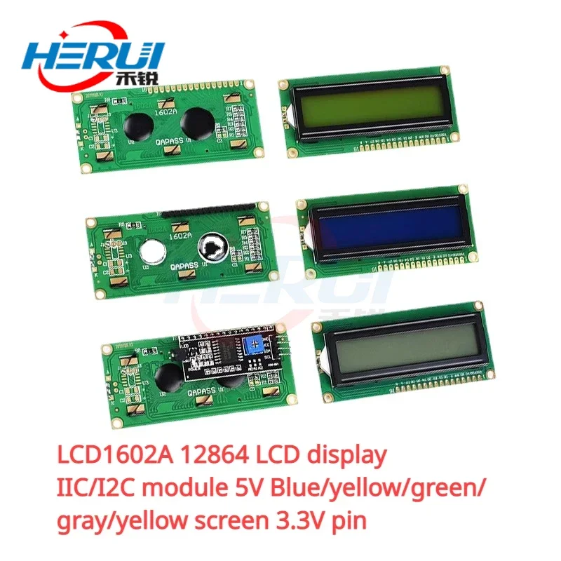 

LCD1602A 12864 LCD display IIC/I2C module 5V Blue/yellow/green/gray/yellow screen 3.3V pin