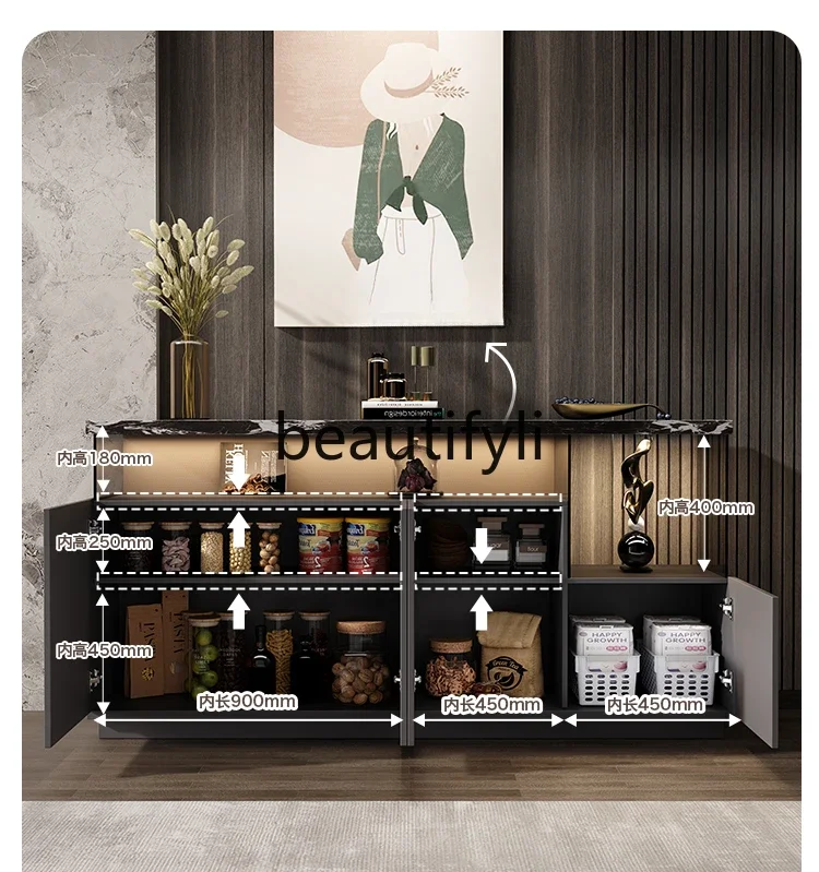 

SS Italian minimalist rock slab dining side cabinet light luxury high-end living room wall locker household tea cabinet