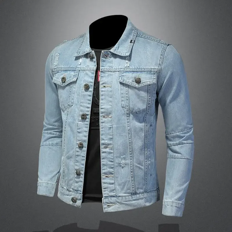 2024 Spring New Men's Denim Badge Vintage Denim Coat Men's Youth Thin Denim Jacket Men's