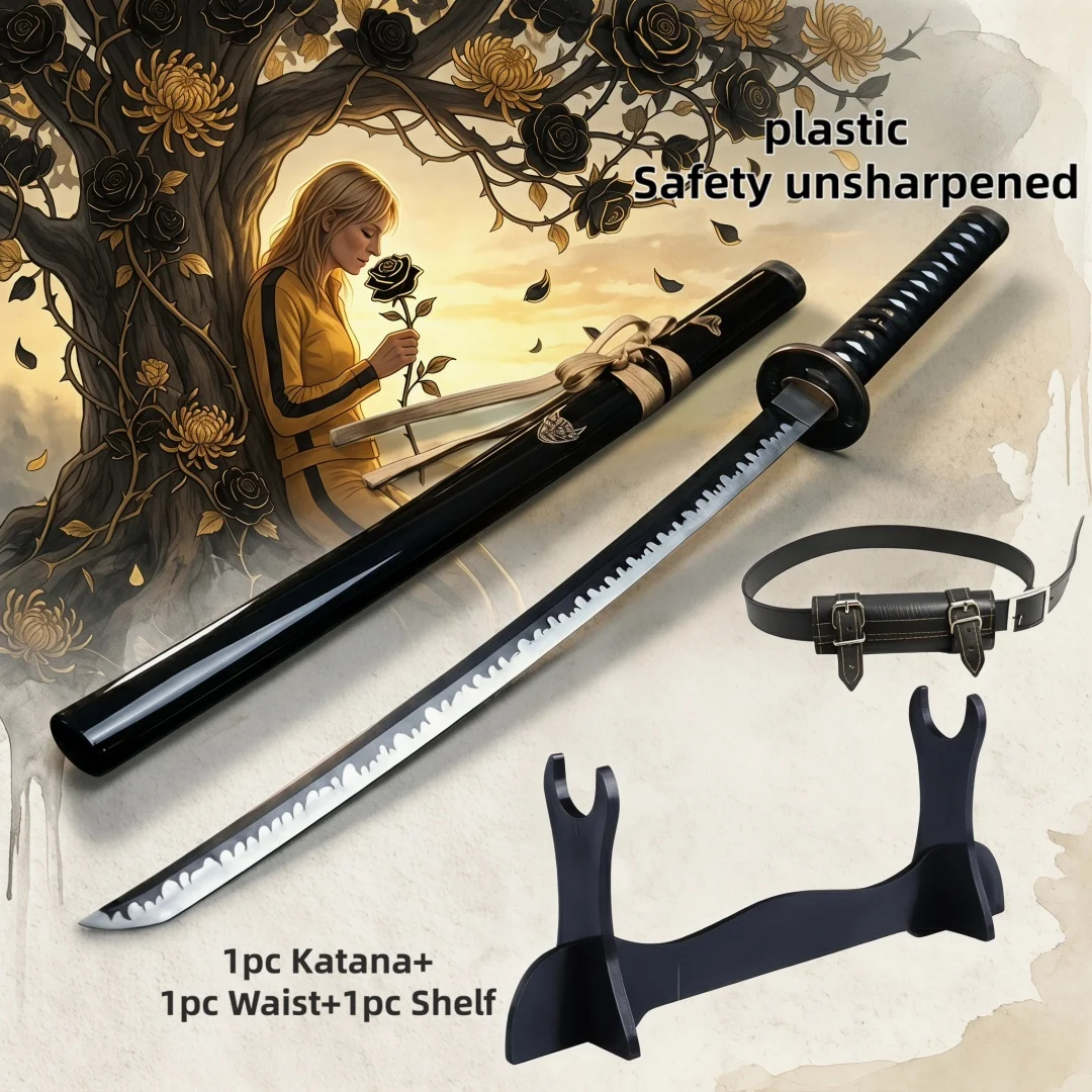 40 Zoll Kill Bill Uma Thurman Katana mit Ständer-Set Anime Cosplay Requisiten-Schwert Ninja-Messer Klinge Säbel 1:1 Maßstab Plastik-Spielzeug Geschenk