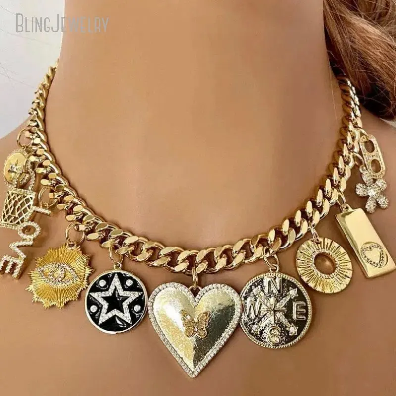 

5pcs Stainless Steel Choker Gold Color Mix Charm Cable Chain Rhinestone Heart Love Evil Eye Jewelry Collares Custom Necklace