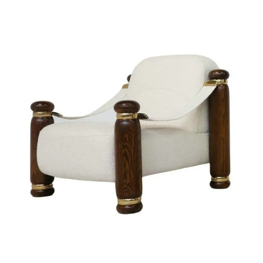 

#MidCentury Modern Nightclub Solid Wood Armchair Farmhouse Faux Saddle Leather Sofa Chair Brasilia Lounge Accent Chair for Hotel
