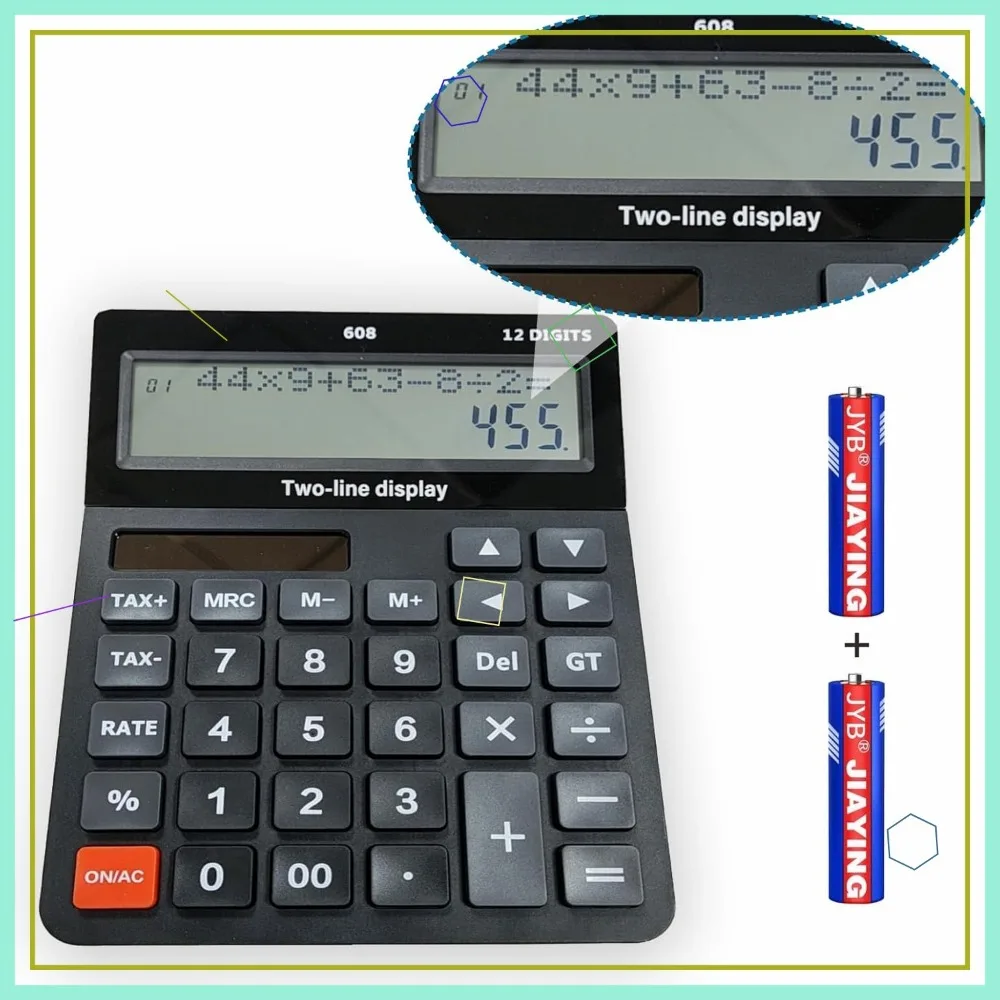 آلة حاسبة مالية مكونة من 12 رقمًا تعمل بالطاقة الشمسية والبطارية مع شاشة كبيرة وإعداد معدل الضرائب ووظيفة الذاكرة