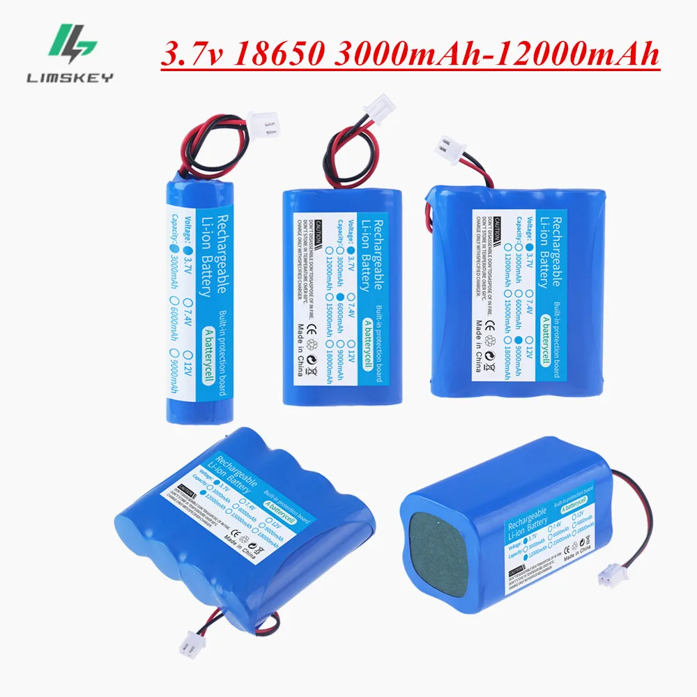 Lithium Battery 3.7V 18650 with XH2.54-2P Plug 6000/9000/12000mAh Rechargeable battery For Fishing LED Light Bluetooth Speaker