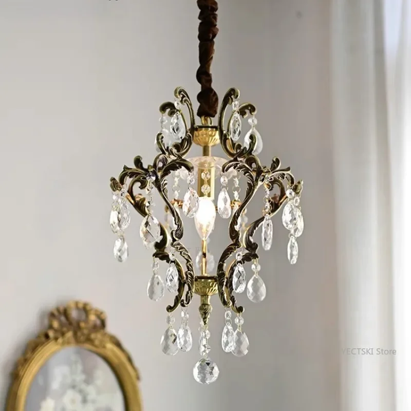 

GHJUYIOL French style pendant light, antique style, entrance hall, dining room crystal light American style bedroom bedside pend