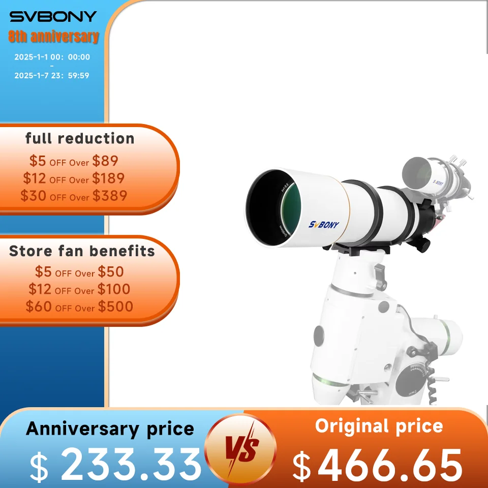 SVBONY SV48P Telescope 90mm Aperture F5.5 Refractor OTA Astronomical Telescope for Adults&Beginner for Deep Sky Astrophotography