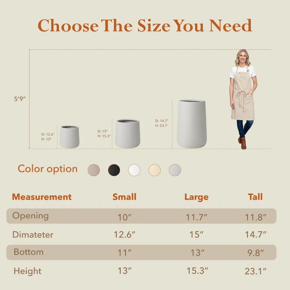 Tall Large Conico Fiberstone Outdoor Planter 23.1 Inch Light Gray for Patio Garden Deck