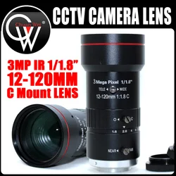 3.0Megapixel 12-120mm HD CCTV lens F1.8 manual Iris Varifocal C mount lens Low Distortion FA lens for IP Camera lens