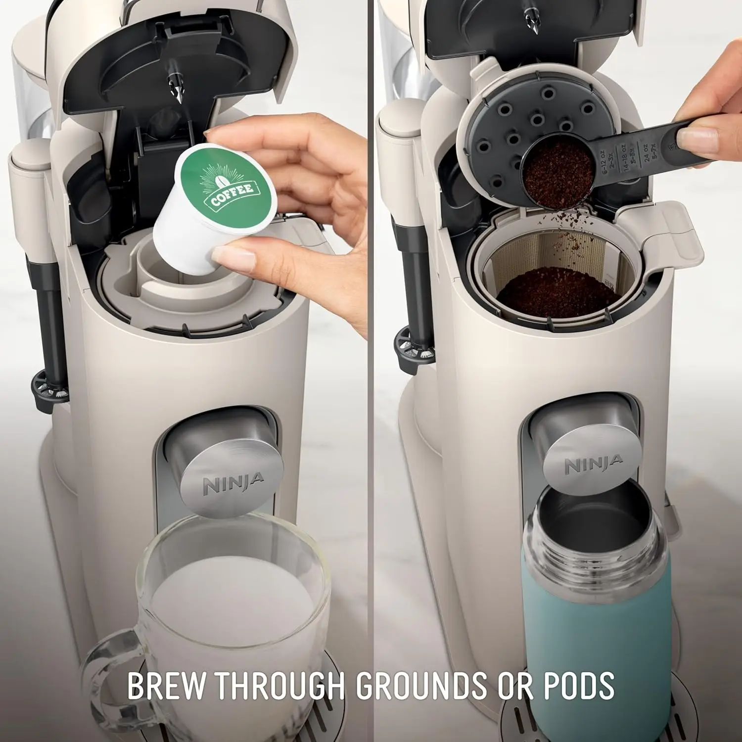 

Кофеварка Pod & Grounds XL, совместимая с капсулами K-Cup на одну порцию, заваривание грушей, компактный дизайн, встроенный вспениватель молока