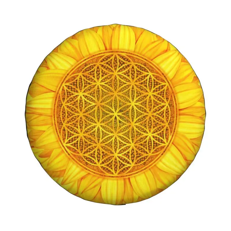 Flower Of Life Sunflower Spare Tire Cover for Toyota Land Cruiser Mandala Sacred Geometry 4WD 4x4 Trailer Car Wheel Protector