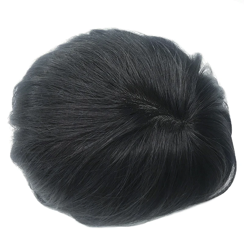 Biological Scalp PU Toupee 4mm-6mm Human Hair Wig Toupee Indian Remy Hair System Men Hairpiece Straight Wave Hair Natural Black