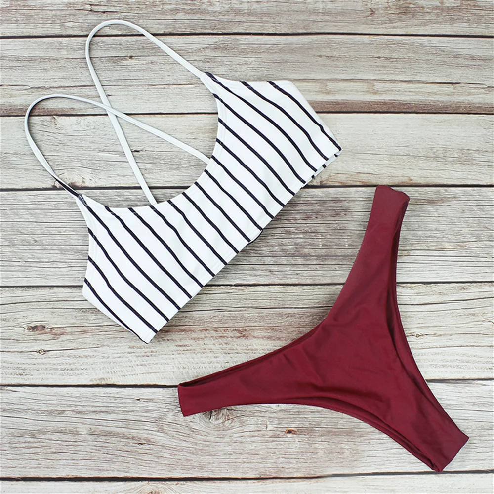 Bikini a rayas con cordón cruzado para mujer, bañador separado, tendencia Y2K, Tankini para vacaciones, traje de baño para playa