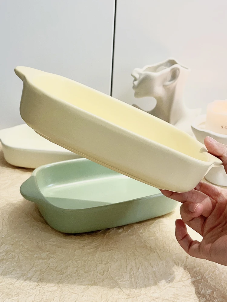 Cr Colored Cerc Baking Di Прямоугольная миска для сыра и риса Чаша для выпечки с двойными ушками Домашнее использование Di Korean Sle Pure Color