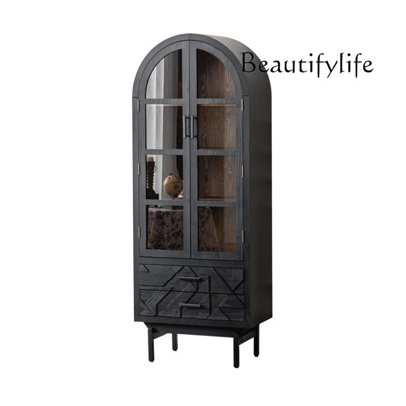 

Black New Italian Side Cabinet Tempered Glass Large Capacity Creative B & B Hotel Storage Cabinet