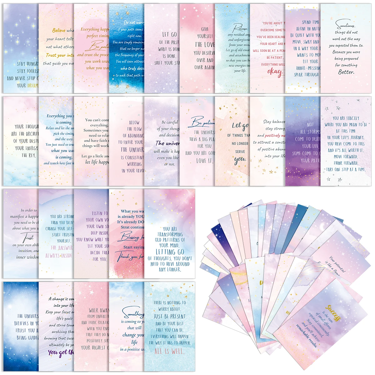 60 Stück Sternenhimmel-Fantasie-Serie, hebende positive Affirmations-Notizkarten mit inspirierenden Zitaten für die Unterstützung von Geburtstagsgeschenken – Detail 1