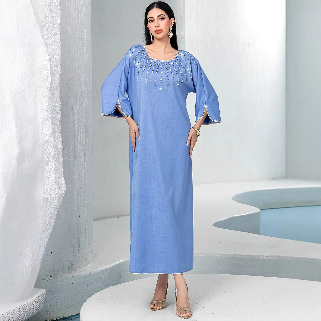 

Fashion Evening Maxi Dresses for Women Diamonds Robe Moroccan Kaftan Muslim Gowns Islamic Female Abaya Dubai Party Evening Party