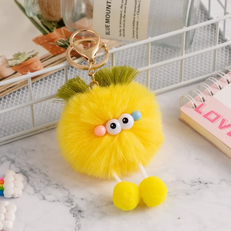 1pcs Cute Plush Keychain Toys Big Eyes Doll Key Ring DIY Women's Bag Pendants Bag Accessories Cute Colorful Coal Ball Pendant