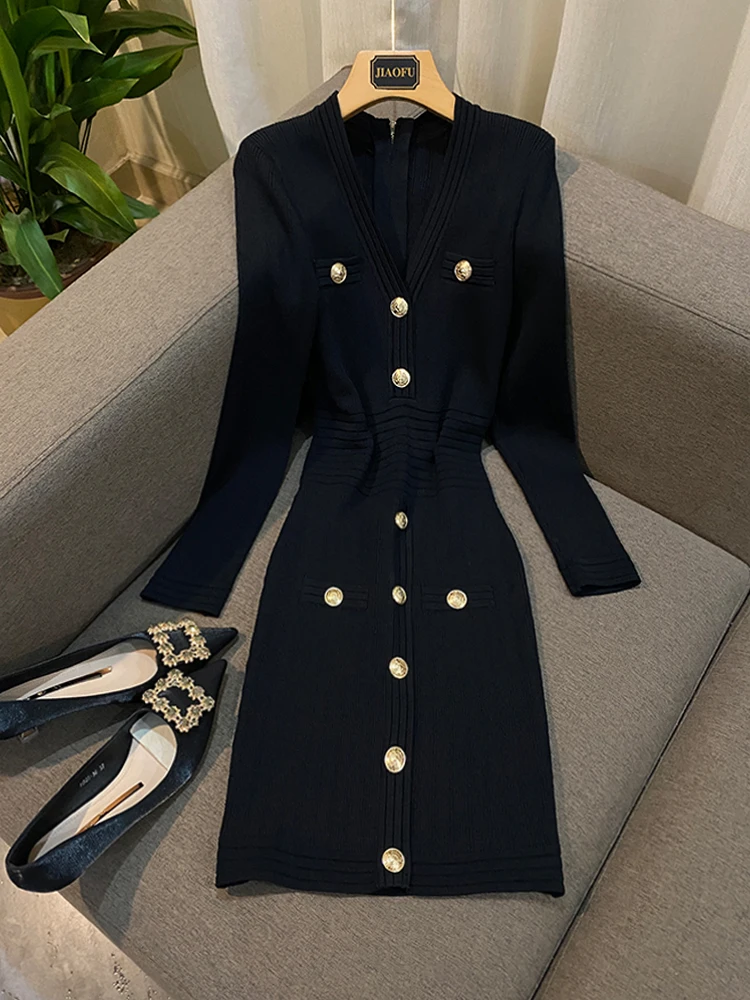 التخسيس V-Ne محبوك الدكتور المرأة عالية الخصر Bodycon تنورة الذهب زر با سستة 435 كلمة الدكتور Ci تخفيف Sle #2