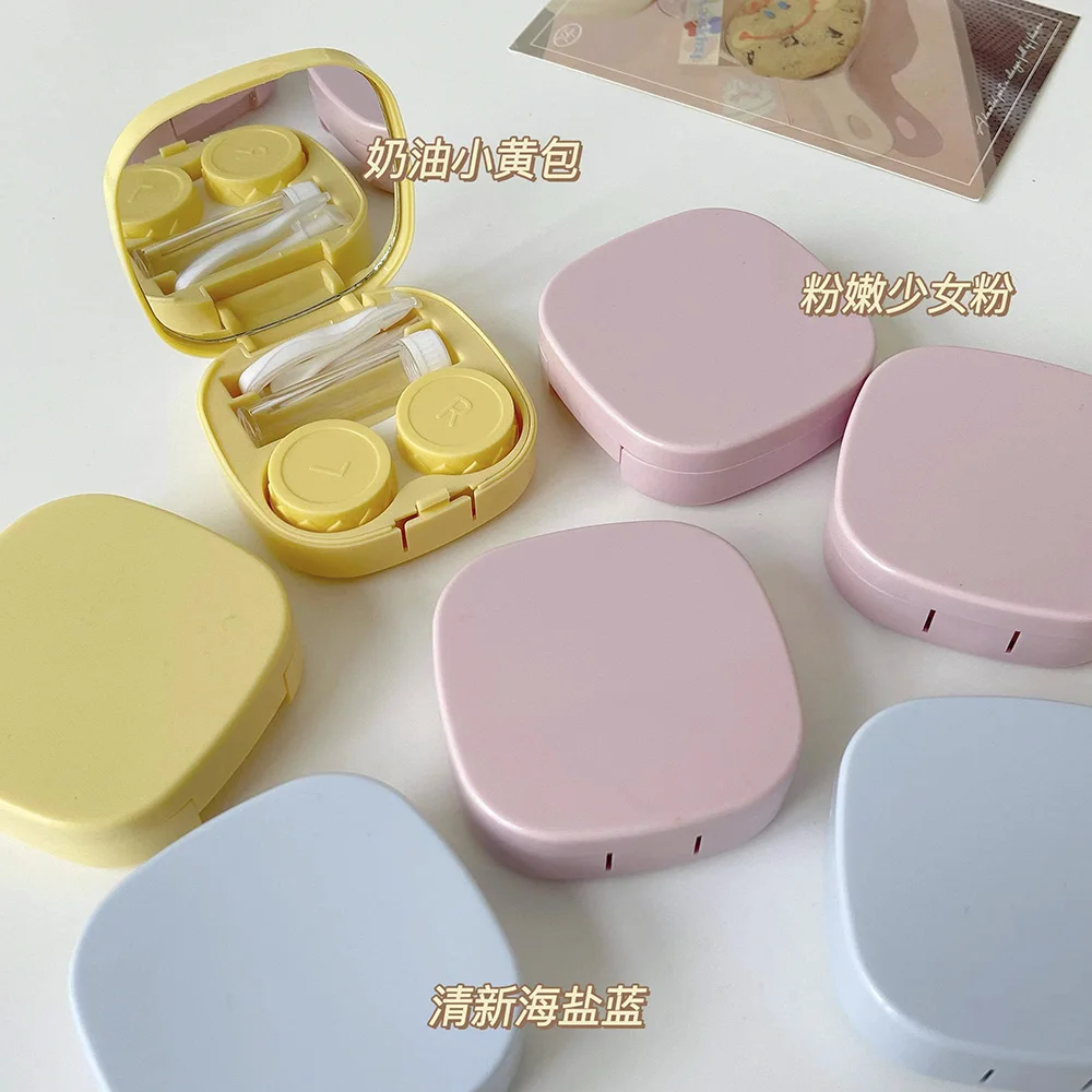 1 Set Macaron Color Contact Lenses Case with Mirror Easy to Carry Mini Colored Lens Storage Box Eyes Lenses Container Case Gift